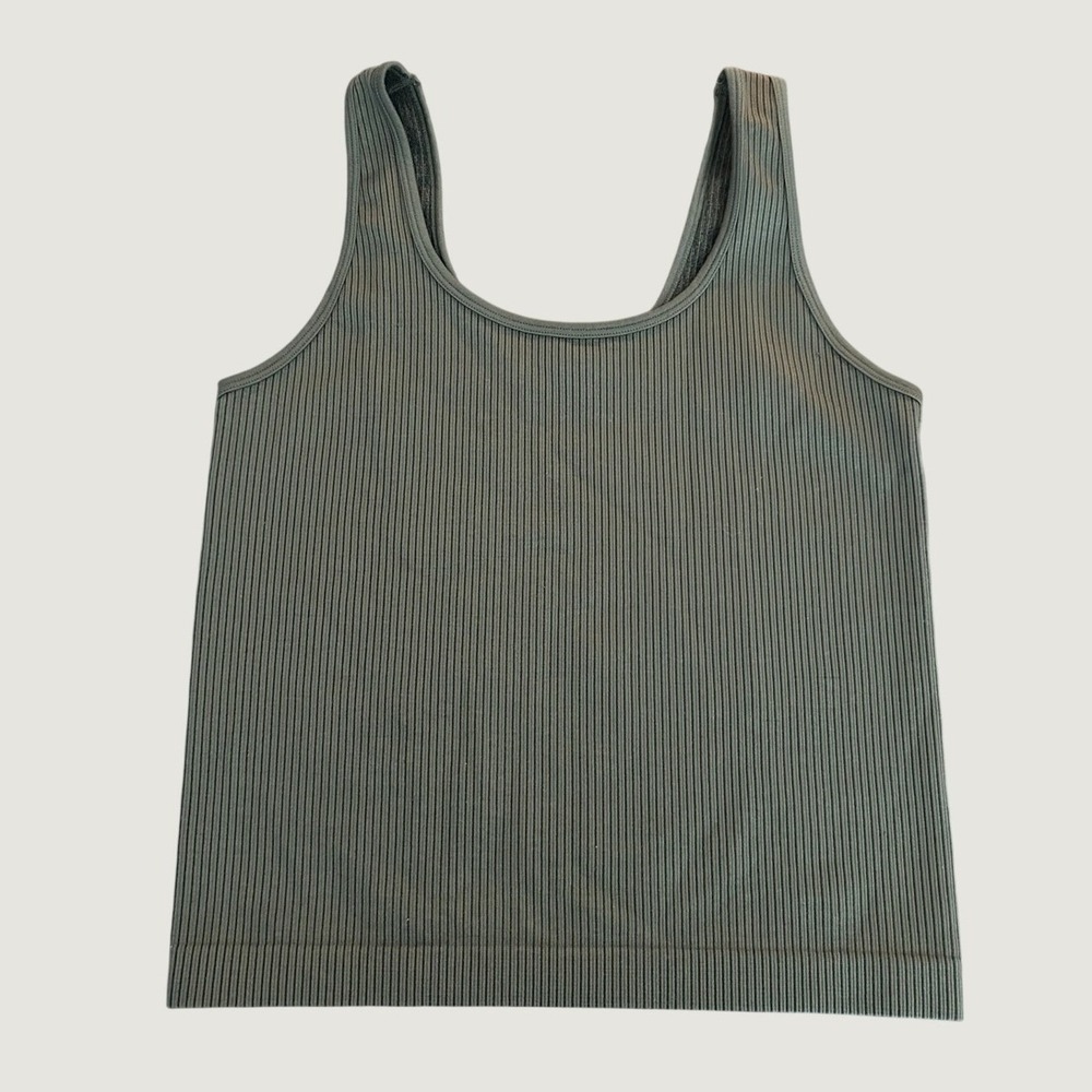 A New Day Womens Ribbed Tank Top Dark Olive Green Scoop Neck Large 1355